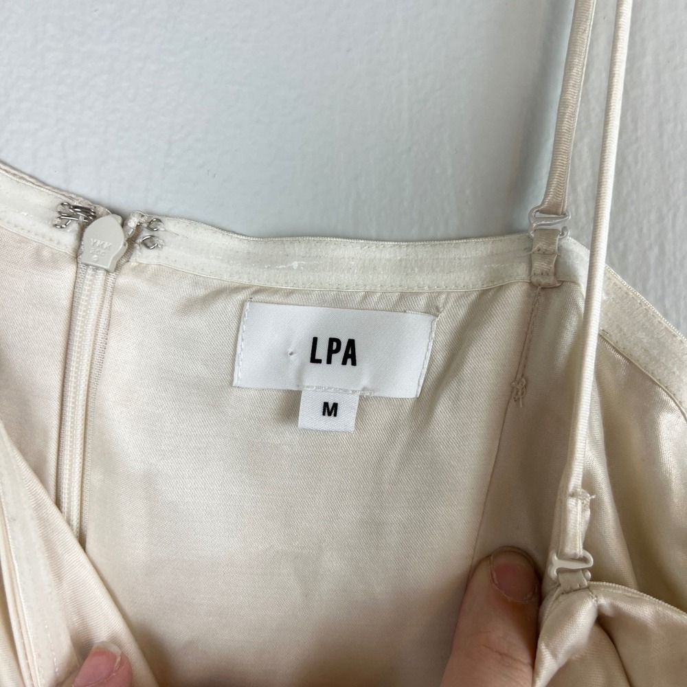 LPA Revolve Slip Midi Dress Champagne Satin‎ Wrap Tie Adjustable Straps Medium - Picture 8 of 10